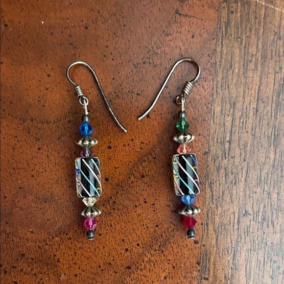 Vintage Fineline Studio Handblown Glass Earrings, Sterling Silver Hooks - Picture 1 of 10